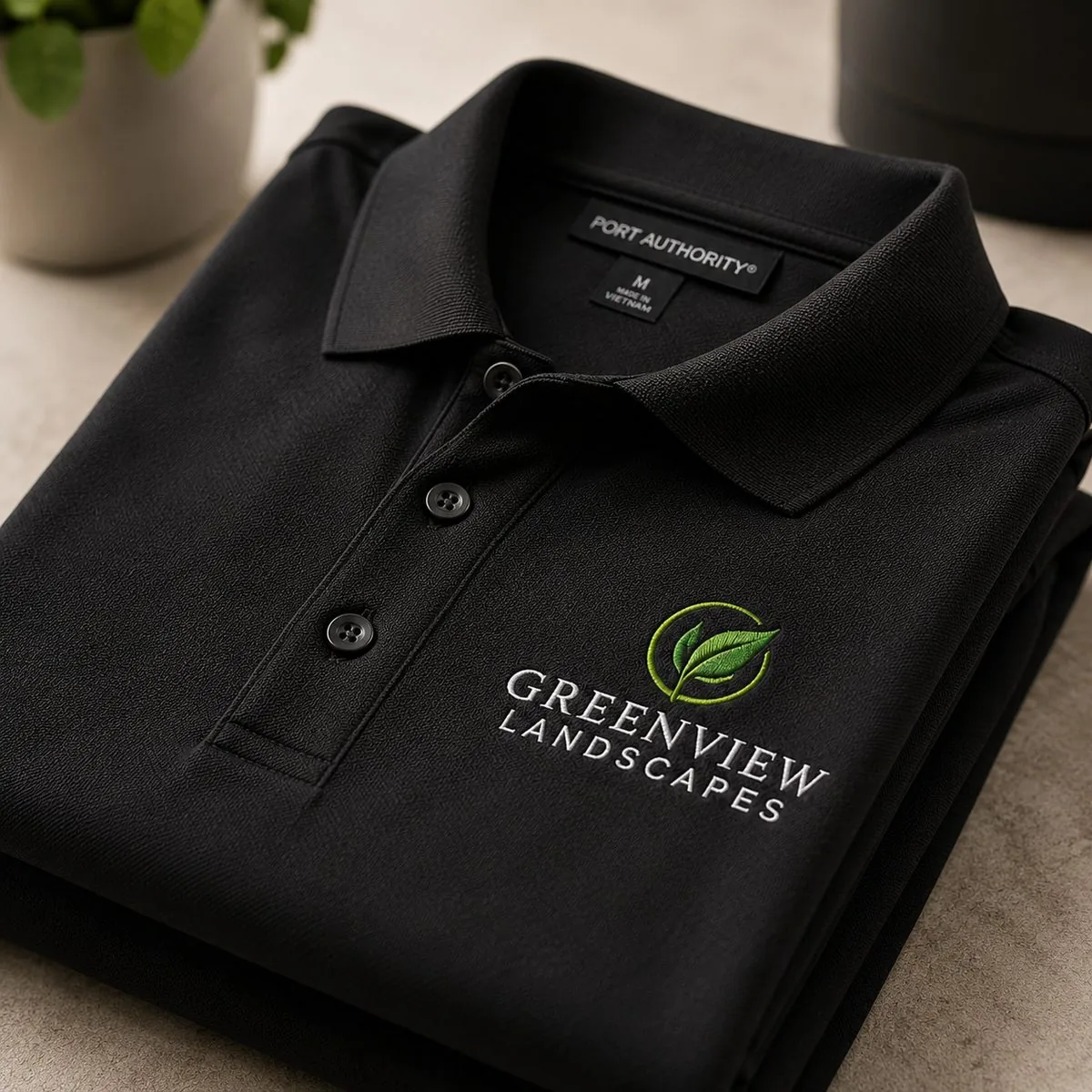 Custom embroidered business polo shirts with logo placement