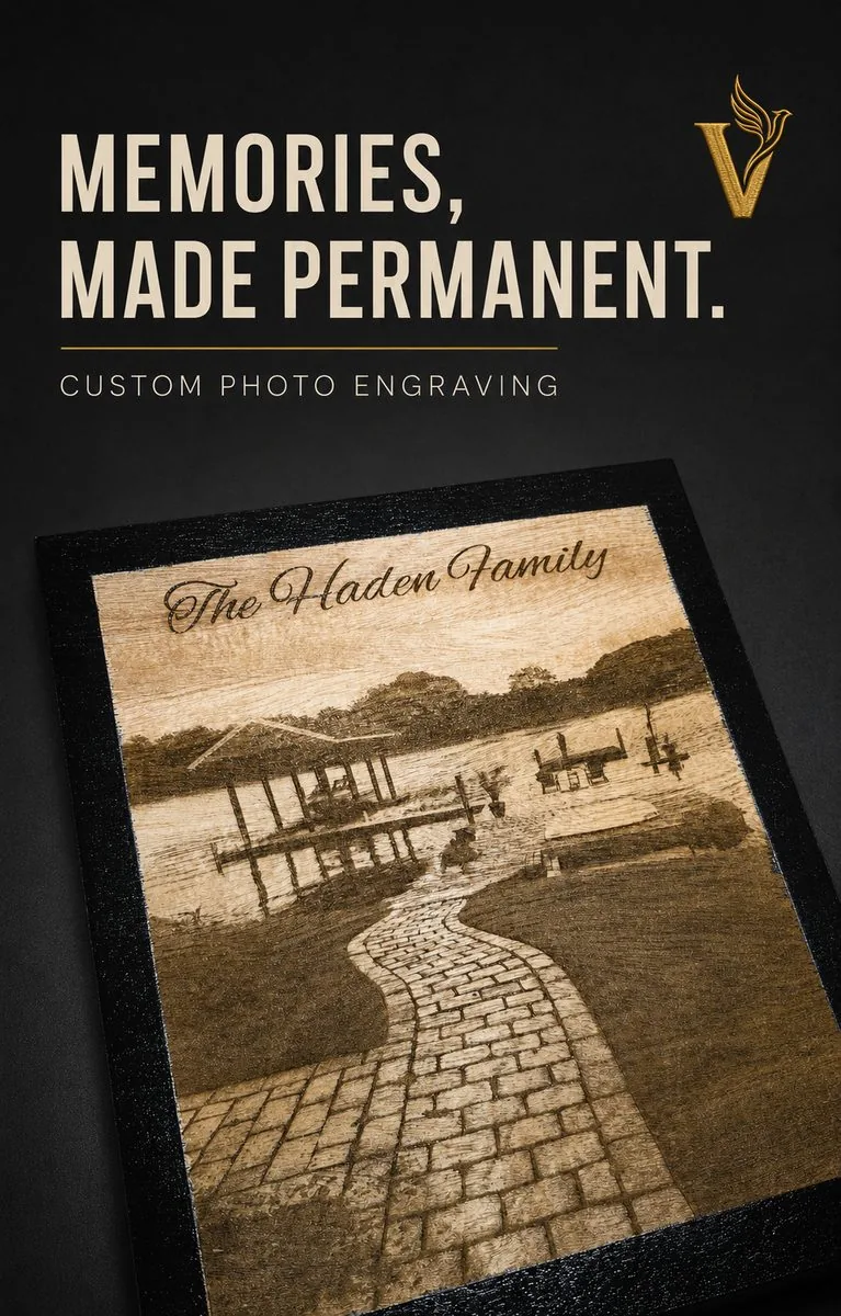 Custom family photo laser engraved onto wood plaque