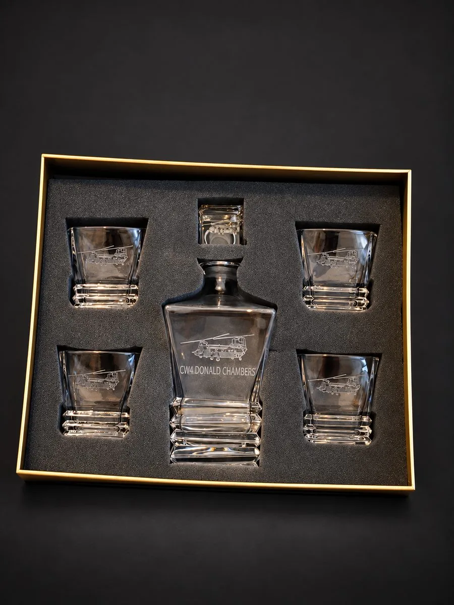 Personalized engraved whiskey decanter and glasses gift set