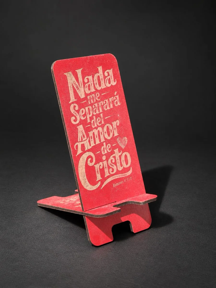 Personalized laser engraved wood phone stand with Bible verse